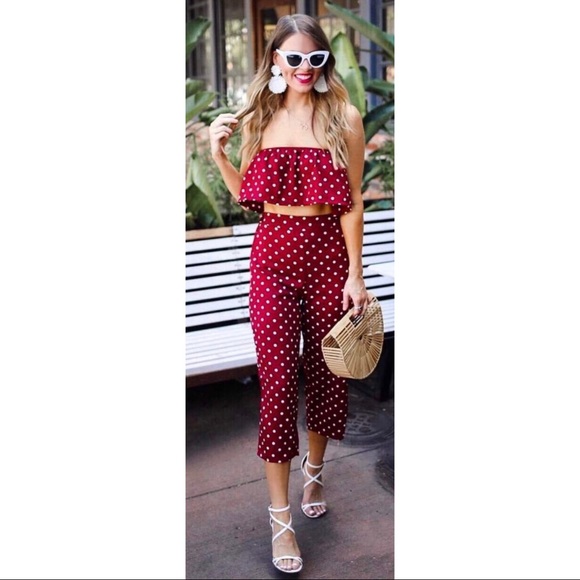 Polka Dot Two Piece Cami & Pants Set Red - Picture 7 of 7